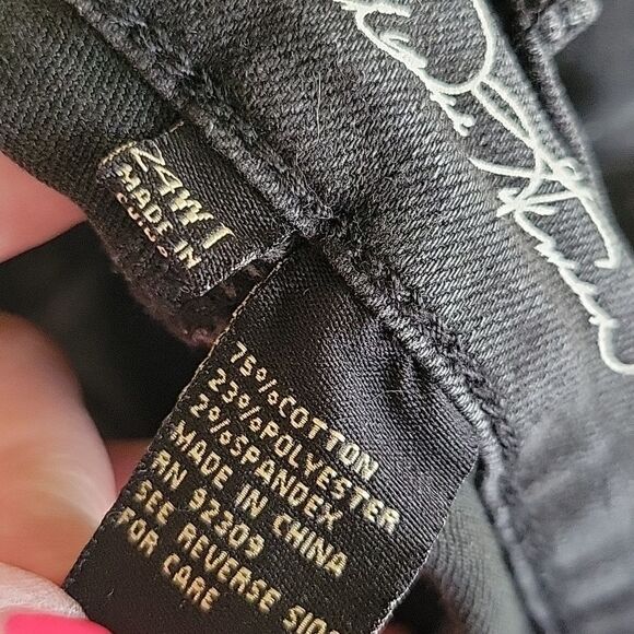 NEW 24 W boho butterfly rhinestone pearl distressed raw black stretch jeans NWT - Picture 15 of 16